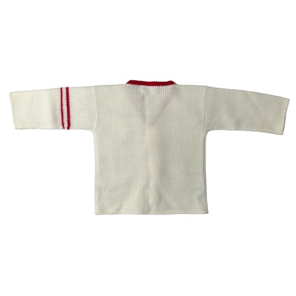 Vintage Hand Loomed Boys Baseball Mitt Acrylic Cardigan Sweater FLAW - Picture 3 of 4